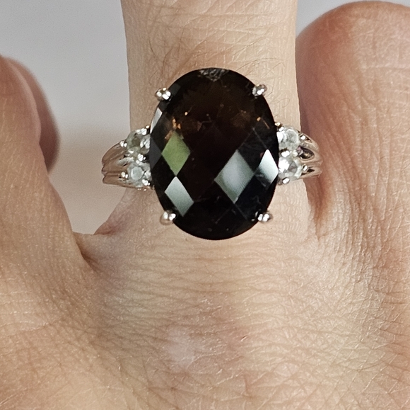 Genuine Smoky Brown Topaz & White Topaz Ring  in Sterling Silver Size 7! - Picture 6 of 7